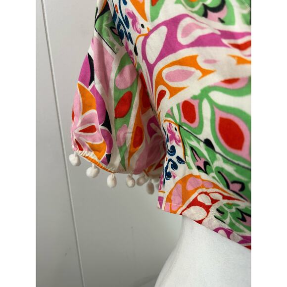 ASOS Retro Print Pom Pom Tie Front Beach Cover Up Size 2. NWT! - Picture 4 of 7